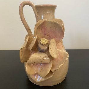 Maness Pottery North Carolina Vase with Flower Signed Kin 1999